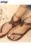 Niulatu Women's Shoes 2025 Summer Ankle Strap Women's Sandals Beach Flip Flops Fashion Gold Flat Roman Women Sandals Sandalias De Mujer DJSE