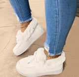 Niulatu Women Winter Cotton Shoes Ladies Bowknot Plush Warm Snow Boots Casual Solid Color Flat Short Boots Furry Females Feetwear DJSE
