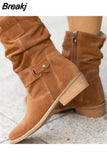 Niulatu Women Ankle Boots Winter 2025 New Fashion Low Heels Round Plus Size 43 Casual Shoes Faux Suede Female Low Boots Chelsea Boots DJSE