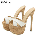 Niulatu Summer Ultra Thin High Heels 17CM Ladies Slippers Fashion Brief Slingback Peep Toe Slip-On Platform Sandals Mules Shoes DJSE