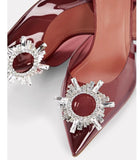 Niulatu New arrival burgundy pointed transparent sandals new stiletto rhinestone sexy Baotou high heels Wedding Shoes DJSE