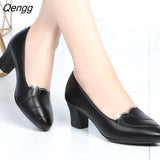 Niulatu Women Cute European Stylish Round Toe Black Pu Leather Square Heel Pumps Lady Casual Wine Red Comfort Summer Heel Shoes DJSE