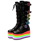 Niulatu Arrivals Punk Platform Cool Chunky High Wedges Mid Calf Boots Autumn Buckle Trendy Multicolor Party Cos Shoes DJSE