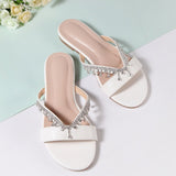 Niulatu Women Sandals Fashion Diamond Summer Shoes Woman Flat Pearl Comfortable String Bead Casual Flip Flops Outdoor White Sandals DJSE