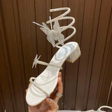 Niulatu Summer New Style Women's Sandals Sexy Luxury Rhinestone Bow Chunky Heel Sandals Banquet Shoes DJSE