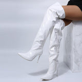 Niulatu Women Boots Mirror Platform Pointy Toe Punk High Thin Heels Over The Knee Long Boots High Quality Zip Casual Party Shoes DJSE