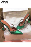 Niulatu Women's Shoes, Outer Wear Fashionable Sparkling Rhinestone Satin Wine Glass Heel Shoes, Baotou Slippers DJSE