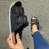 Niulatu Shoes Women Comfortable Sandals Ladies Slip-On Wedge Sandals Sports Beach Walk Shoes Summer Fashion Denim Casual Sandalias DJSE