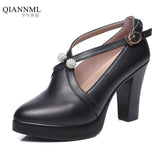 Niulatu 34-43 Women's Shoes with Heels 2025 Genuine Leather Shoes Women Platform Pumps Pearl High Heels for Office Model DJSE