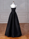 Sexy Simple A-Line Dark Blue Satin Long Prom Dress, Dark Blue Long Formal Dress HZ1214