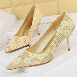 Niulatu Shoes Fashion Women Pumps Sequin Cloth Pumps Women Shoes Stiletto High Heels Wedding Shoes Women Heels Plus Size 42 43 DJSE