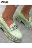 Niulatu Women Shoes 2025 Fashion Leopard Faux Suede Loafers Chunky Heel Metal Chain Slip On Summer Vulcanized Casual Mocassin Lazy Shoes DJSE