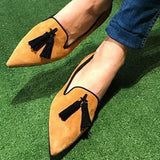 Niulatu Toe Flat Shoes Elegant Low Heel Fringe Mules Women New Brand Concise mxed-color Mules DJSE