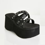 Niulatu Brand Goth Beach Punk Platform Women Slip On Sandals Shoes Strappy Wedges Open Toe Summer Black Slides Shoes Women DJSE