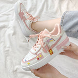 Niulatu Women Shoes Korean Women's Sneakers Pink Thick-soled White Shoes Flat Shoes Autumn Lace-up Female Vulcanized Shoes DJSE