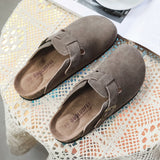 Niulatu Popular Women's Closed Toe Cork Slippers Mule Clogs Cork Sandals For Women Split Leather Garden Slides Cork Shoes DJSE