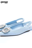 Niulatu Women Flat Shoes Summer Fashion Flower Flat Lady Shoes Back Strap Lazy Pointy Luxury Low Heel Flat Sandals DJSE