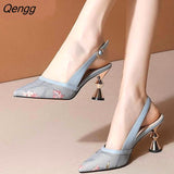 Niulatu Mouth Sandals Women 2025 Summer New Fashion Flowers Sexy Pointed Toe Buckle High-heeled Women's Shoes DJSE
