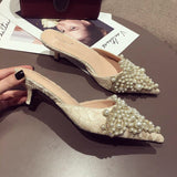 Niulatu Fashion Sexy Women Shoes Elegant String Bead Crystal Patchwork Slip-On 35-42 Thin Heels Slipper NEW AD1147 DJSE