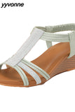 Niulatu Women Wedges Gladiator Sandals Bohemia Open Toe Leisure Platform Beach Shoes Sandals Ladies Comfy Metallic Summer Heeled Shoes DJSE