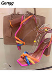 Niulatu Luxury Twist Woven Sandals Color Blocking Designer Brand Women's Shoes Thick with High Heel Sandals Female Casual DJSE