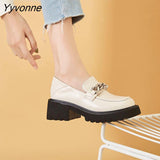 Niulatu Women 2025 New Platform Solid Color Shoes Round Toe Metal Chain Slip-on Ladies Flat Shoes Zapatos De Mujer DJSE