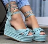 Niulatu Summer Fish Platform Wedge Shoes Women Comfort Casual Ankle Strap Sandals Ladies Plus Size 43 Height Increase High Heels DJSE