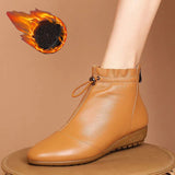 Niulatu flat wedge winter boots comfortable drawstring ankle leather shoes for women 2025 warm wedges sneakers DJSE