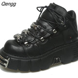 Niulatu Style Women Sneakers Lace-up 6CM Platform Shoes Woman Creepers Female Casual Flats Metal Decor New Platform Shoes Cozy DJSE