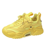 Niulatu Spring Autumn Platform Sneakers Women Casual Lace Up Thick Bottom Walking Shoes Woman Non Slip Yellow Sneakers Mujer DJSE