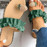 Niulatu Women Slipper Pineapple Pearl Flat Toe Bohemian Summer Beach Sandals Ladies Shoes plus size Mujer Verano DJSE