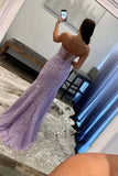Pretty Mermaid Strapless Corset Lace Prom Dress with Slit HZ1214