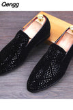 Niulatu Men's Fashion Suede Leather Loafers Mens Rivets Embroidery Rhinestone Party Flats Man Moccasins Oxfords Casual Shoes DJSE