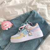Niulatu Women Shoes Korean Women's Sneakers Pink Thick-soled White Shoes Flat Shoes Autumn Lace-up Female Vulcanized Shoes DJSE
