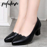 Niulatu Women Mid Square Heel Shoes Pumps Black PU Office Lady Spring Non Slip Fashion Mother Oxford Shoe Zapatos Mujer DJSE