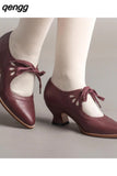 Niulatu Pointed Toe Shoes for Women Mary Janes Women's High Heels New Office Lace -up Pump Ladies Thick Heels Female Shoes DJSE