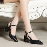 Niulatu Women Classic Pointed Toe High Quality Black Leather Buckle Strap Square Heel Shoes Lady Office Pumps Sapatos Femininas G288 DJSE