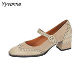 Niulatu Mary Jane Women's Shoes Fashion Retro Buckle Shallow Pumps Square Toe Thick Heel Handmade Shoes Woman Size DJSE