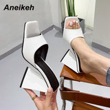 Niulatu Red Women Slides 2025 Shoes Shallow PU Fashion Casual Square Heel Concise Outside Peep Toe Solid New Size DJSE