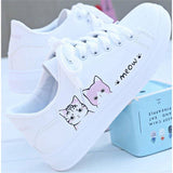 Niulatu 2025 New Fashion Lace-up Women Sneakers Woman Casual Shoes Printed Summer Women's Pu Shoes Cute Cat Canvas White Shoe DJSE