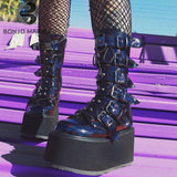 Niulatu Goth Love Heart Buckle Punk Wedges Platforms Women Boots Zipper Black Cosplay Cool Street Autumn Ladies Shoes DJSE