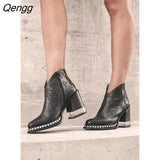 Niulatu Women Ankle Boots 2025 Leather Shoes Low Heel Cool British Embroidered Design Soft Short Boots Party Woman Footwear Crystal Heel DJSE