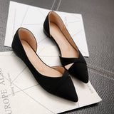 Niulatu Women Flats Pink Black Pure Color Plus Small Size 34 Large 41 42 43 44 Suede Leather Pointed Toe Office Lady Flat Heel Shoes DJSE