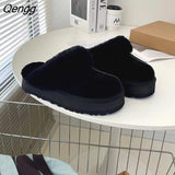 Niulatu Plush Cotton Slippers Women Flats Shoes 2025 New Fashion Platform Casual Home Suede Fur Warm Slingback Flip Flops DJSE
