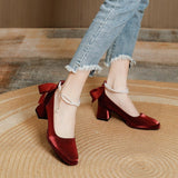 Niulatu Bride Shoes Women Sandal Mary Jane Red Style Wedding Designer Flat Pearl Decoration Mid-Heel Chaussure Luxury Pump DJSE
