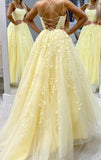Niulatu Hot Yellow tulle lace long prom dress party HZ0113