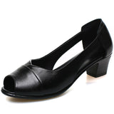 Niulatu Leather Comfortable Ladies Mid Heel Sandals Women Shoes Hollow Peep Toe Square Heel Sandals WomanE536 DJSE