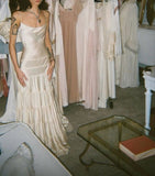 Niulatu A Line Spaghetti Strap Light Champagne Satin Evening Dress Party Dress HZ0113