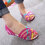 Niulatu Women Rainbow Jelly Sandals Candy Color Peep Toe Female Flat Beach Shoes Slip On Slides Casual Ladies Summer Footwear DJSE