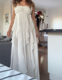 Niulatu White Chiffon Evening Dress Halter Prom Dress Party Gown HZ1007